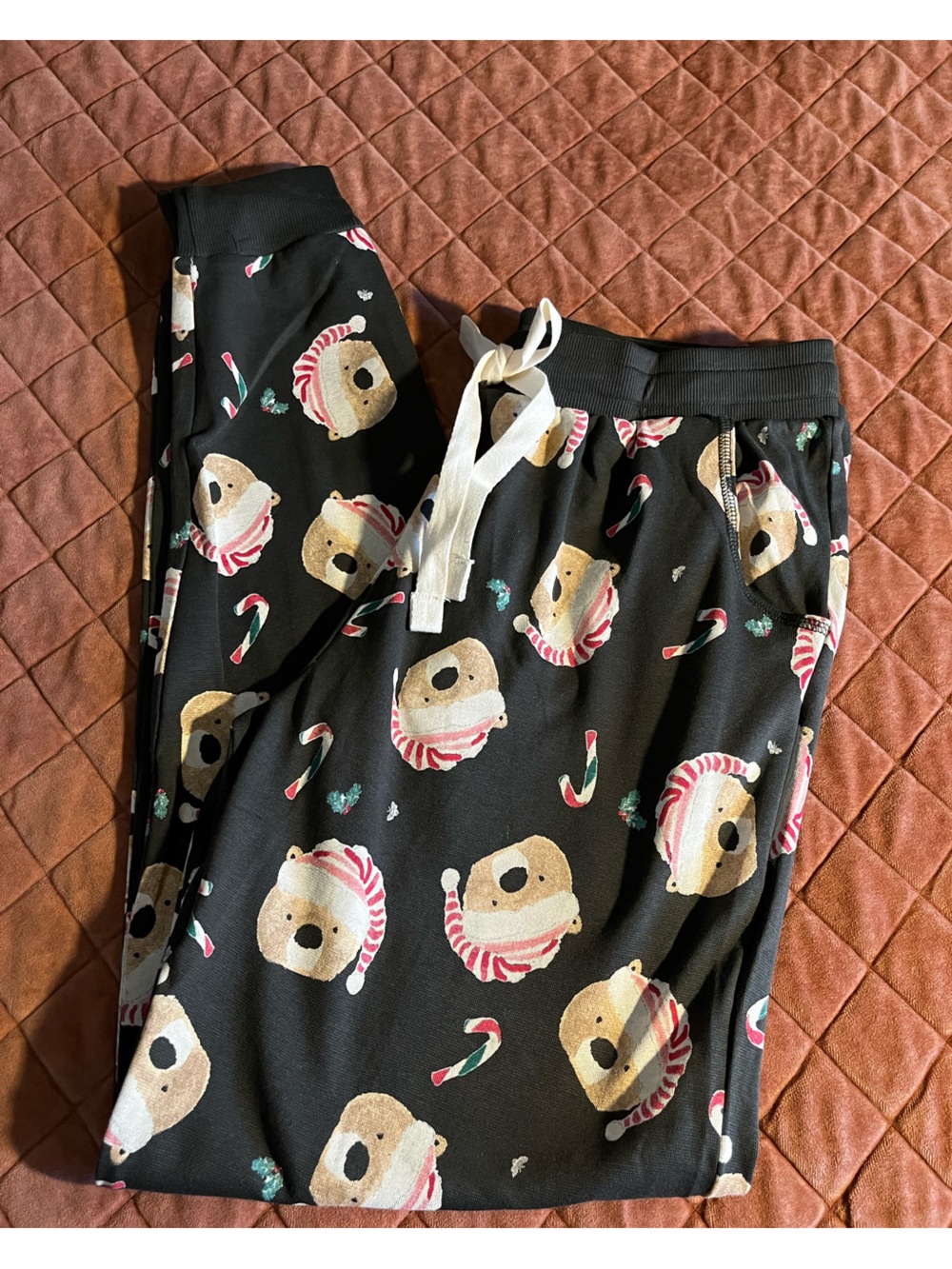 Burt’s Bees Christmas Bear/candy cane print joggers NEW w/o tags!
